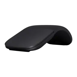 Microsoft Surface Arc Mouse noir, vue latérale: profil arqué avec surface mate et logo Microsoft