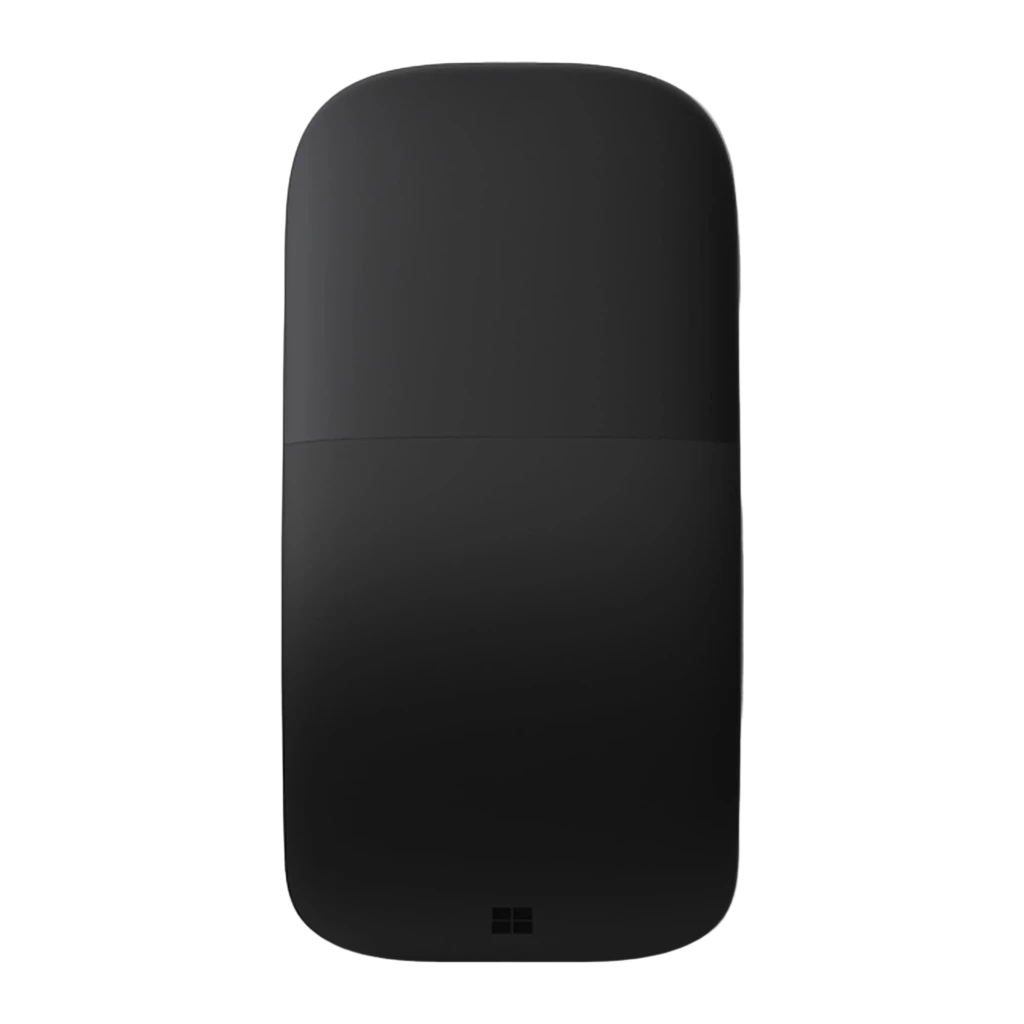 Microsoft Surface Arc Mouse preto, vista lateral: perfil arqueado com superfície mate e logótipo Microsoft - Item1