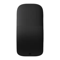 Microsoft Surface Arc Mouse noir, vue du dessus: design plat avec ligne de séparation et logo Windows centré