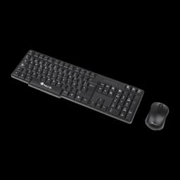 NGS Euphoria Kit preto, vista em ângulo: teclado sem fios e rato preto sobre fundo escuro