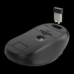NGS Euphoria Kit preto, parte inferior do rato: sensor ótico, tampa da bateria e nano recetor USB removido