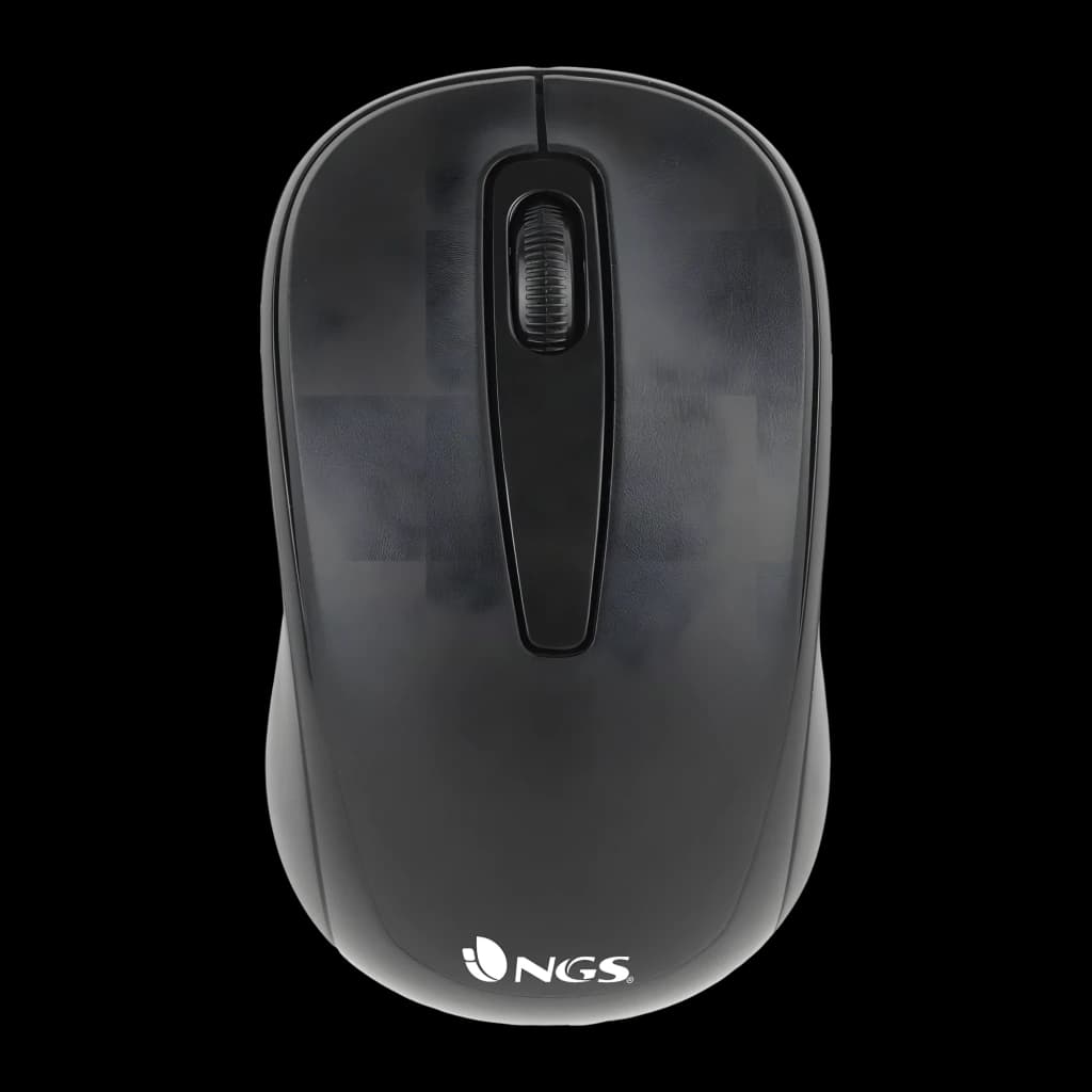 NGS Euphoria Kit preto, vista superior do rato: corpo compacto preto com roda central e logótipo NGS
