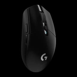 Logitech Souris G305 Lightspeed Noir, perspective latérale: profil haut de la souris sans récepteur, logo G visible