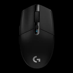 Logitech Souris G305 Lightspeed Noir, vue de dessus: molette texturée, bouton DPI et logo G argenté