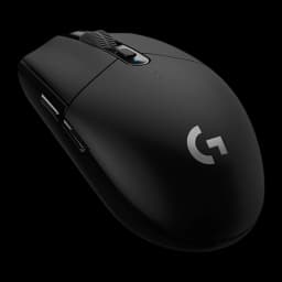 Logitech Souris G305 Lightspeed Noir, vue en perspective: côté gauche avec boutons latéraux visibles