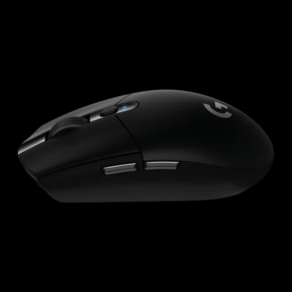 Logitech Souris G305 Lightspeed Noir, vue latérale droite: deux boutons latéraux et molette avec LED bleue