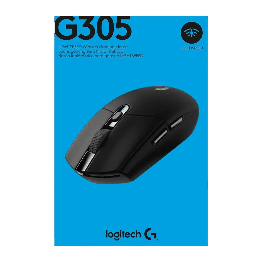Logitech Ratón G305 Lightspeed Negro, vista superior: rueda texturizada, botón DPI y logo G plateado - Ítem5