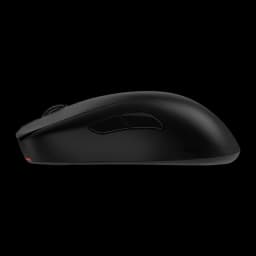 ZOWIE S2-DW noir, vue latérale droite: profil bas, courbe de la coque et détail rouge à la base