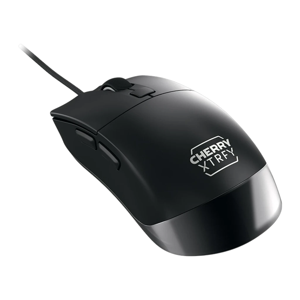 Cherry Xtrfy M50 noir, vue du dessus: molette texturée, bouton DPI central et logo Cherry Xtrfy sur la base - Ítem1
