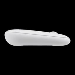 Logitech Ratón Pebble 2 M350s Blanco, vista lateral: perfil bajo y silueta redondeada sobre fondo oscuro