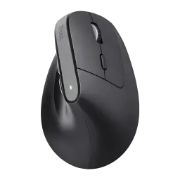 Trust Bayo+ Ergonómico 2400 dpi Negro, vista lateral frontal: forma vertical, rueda, botón DPI y LED verde encendido