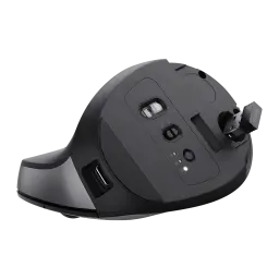 Trust Bayo+ Ergonómico 2400 dpi Negro, vista inferior: sensor óptico, interruptor on/off y nano receptor USB extraído