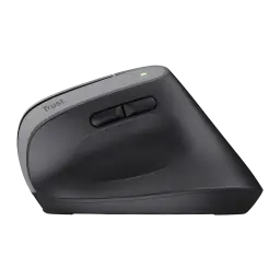 Trust Bayo+ Ergonómico 2400 dpi Negro, vista lateral: perfil vertical ergonómico, rueda central y LED verde encendido