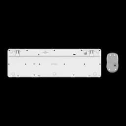 Trust Ody II Wireless QWERTY Espagnol Blanc, vue du dessous: dessous du clavier avec pieds et récepteur USB, base