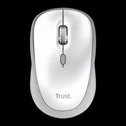 Trust Ody II Wireless blanc, vue du dessus: souris sans fil avec molette grise et bouton DPI central