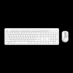 Trust Ody II Wireless QWERTY Espagnol Blanc, vue du dessus: clavier complet et souris blancs sur fond noir