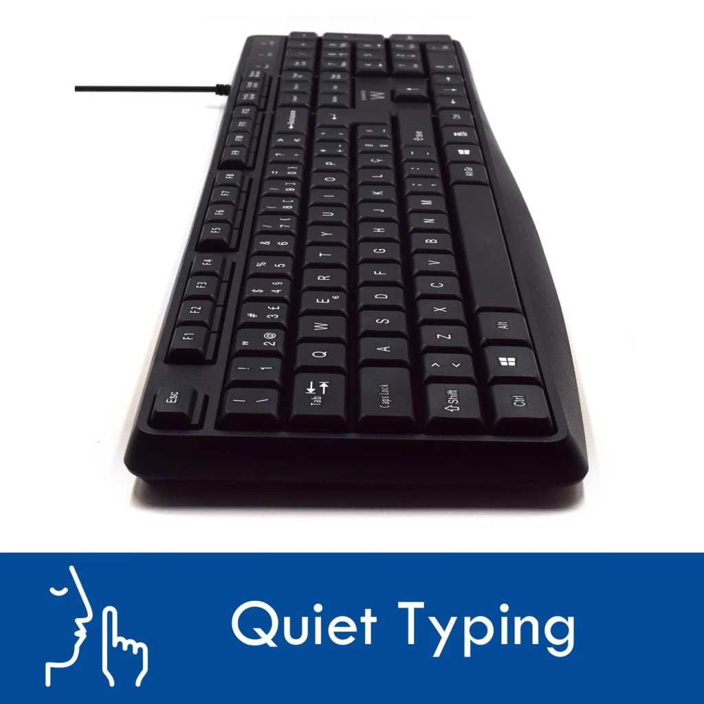 Ewent clavier QWERTY portugais silencieux USB noir, vue de dessus: disposition complète des touches et pavé numérique - Ítem5