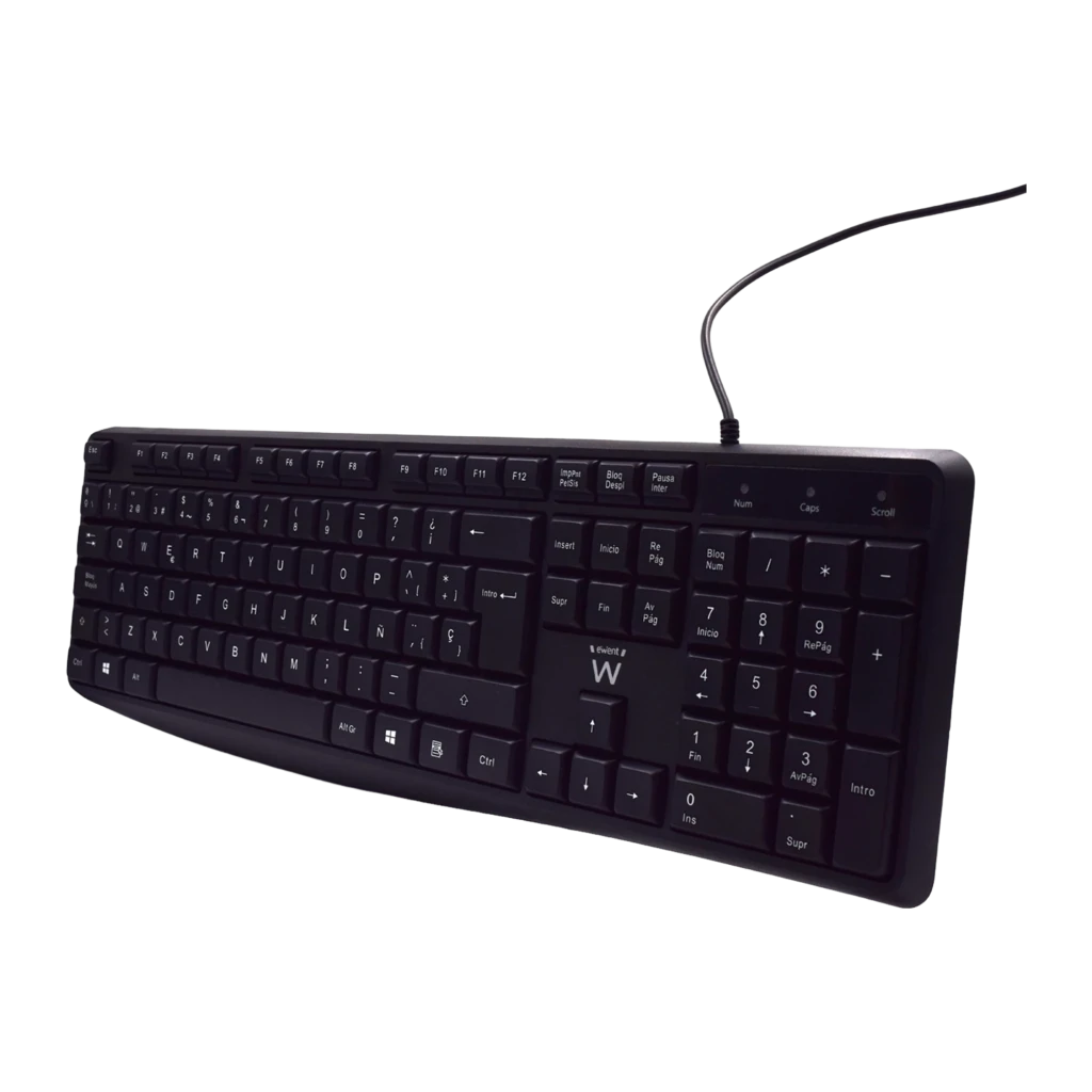 Ewent Clavier Business Silencieux USB noir, vue de dessus: disposition complète espagnole avec pavé numérique et câble USB - Ítem1