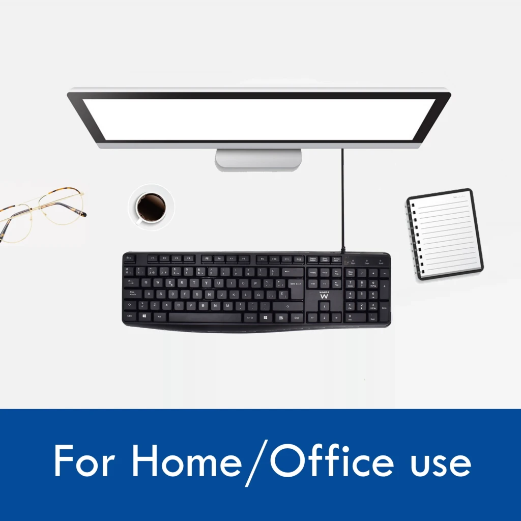 Ewent Clavier Business Silencieux USB noir, vue de dessus: disposition complète espagnole avec pavé numérique et câble USB - Ítem3