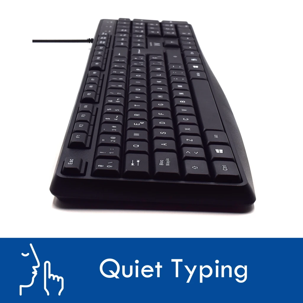 Ewent Clavier Business Silencieux USB noir, vue de dessus: disposition complète espagnole avec pavé numérique et câble USB - Ítem4