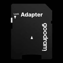 GoodRam MicroSDHC 32GB noir, vue de face: adaptateur SD noir avec texte Adapter et logo goodram