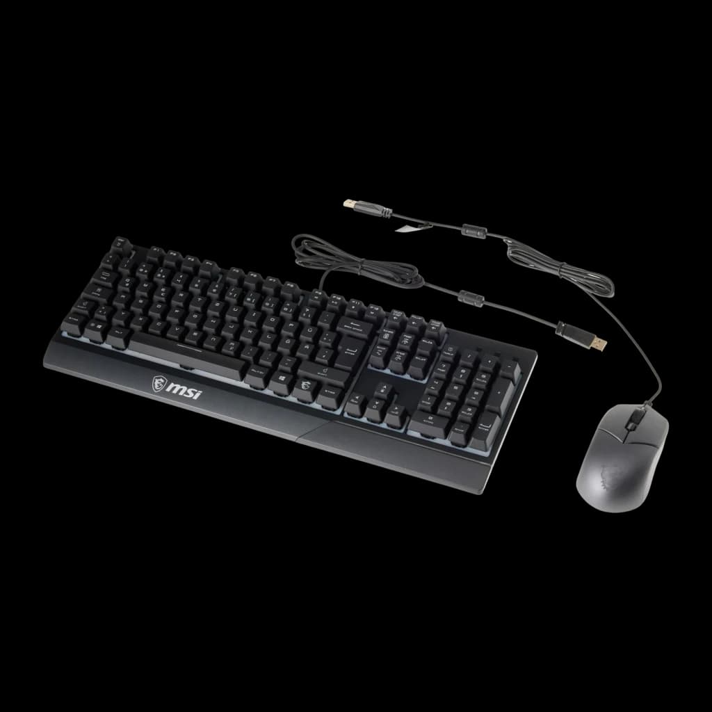 MSI Vigor GK30 QWERTY Espanhol preto, kit completo: teclado com rato com fio USB preto incluído em ângulo diagonal