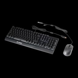 MSI Vigor GK30 QWERTY Espanhol preto, kit completo: teclado com rato com fio USB preto incluído em ângulo diagonal