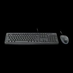 Logitech Kit Teclado y Ratón MK120 Negro, vista frontal: conjunto teclado y ratón con cable vistos desde arriba