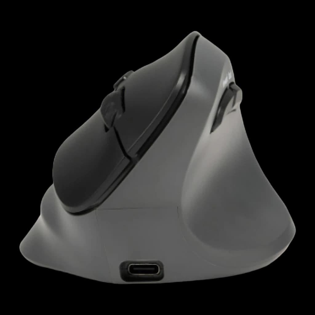 BakkerElkhuizen PRF Pro Negro Gris oscuro, vista lateral izquierda: ratón vertical ergonómico con puerto USB-C visible