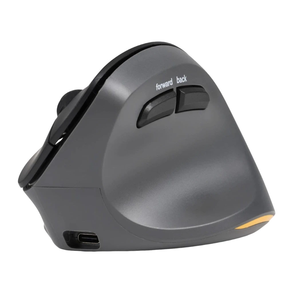 BakkerElkhuizen PRF Pro Preto Cinza-escuro, vista lateral esquerda: rato vertical ergonómico com porta USB-C visível na base - Item1