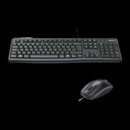 Logitech Desktop MK120 negro, vista frontal elevada: teclado completo con teclado numérico y ratón separados