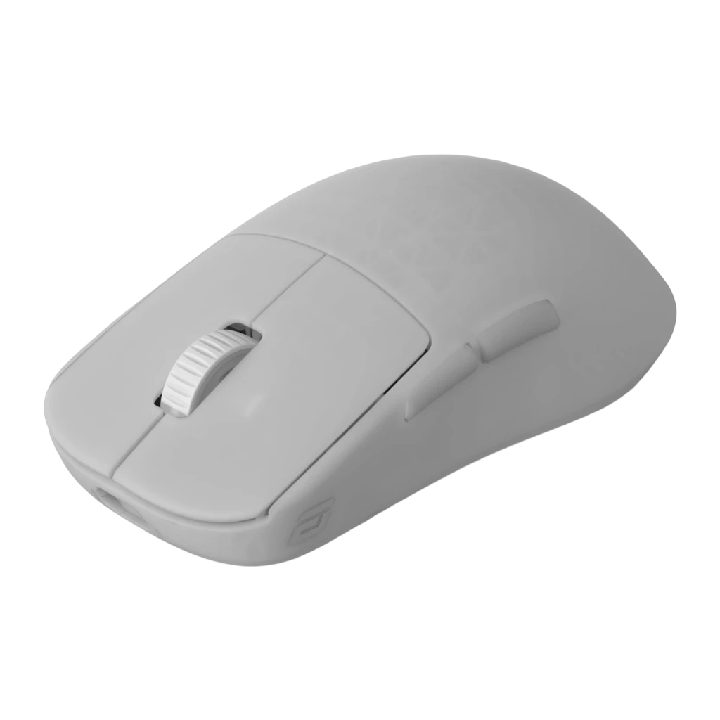 Endgame Gear OP1w 4K Wireless blanc, vue de dessus: molette texturée, boutons et motif géométrique sur la coque - Ítem1