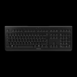 Cherry Teclado KW 3000 Inalámbrico QWERTY Negro, vista superior: disposición completa de teclas con teclado numérico y logo