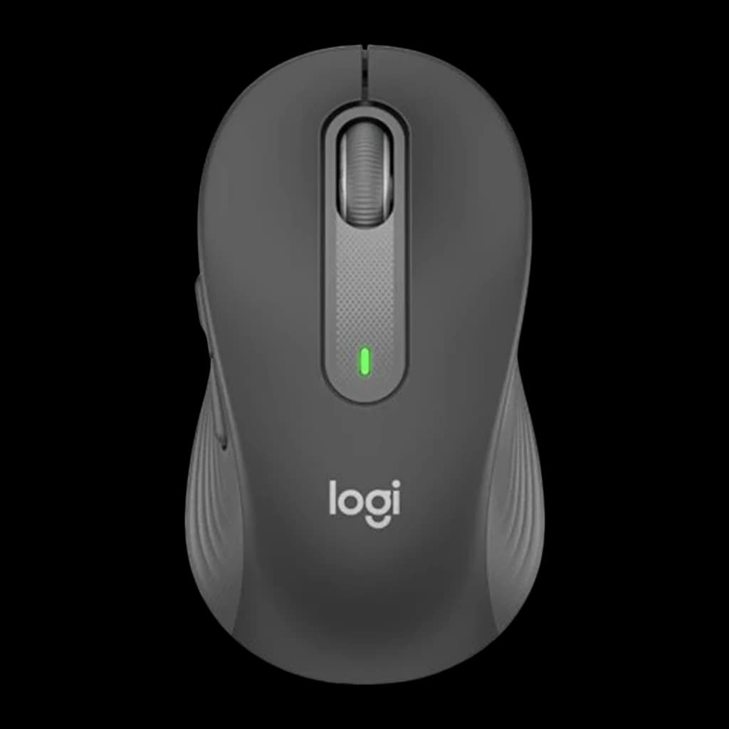 Logitech Signature M650 L Grafite, vista superior: roda SmartWheel, LED verde e logótipo logi