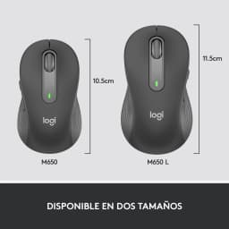 Logitech Signature M650 L Grafite, comparação de tamanhos: M650 (10,5 cm) e M650 L (11,5 cm) vistos de cima