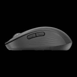 Logitech Rato Signature M650 L Grafite, vista lateral: botões laterais e textura ondulada em cinza escuro
