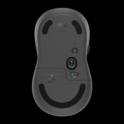 Logitech Rato Signature M650 L Grafite, vista inferior: sensor ótico, interruptor on/off verde e compartimento do receptor