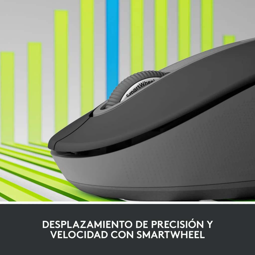 Logitech Rato Signature M650 L Grafite, detalhe lateral: roda SmartWheel com textura e logótipo visível