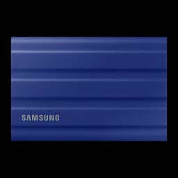 Samsung SSD Portable T7 Shield 2TB bleu, vue de face: surface nervurée avec logo Samsung