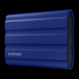 Samsung SSD Portable T7 Shield 2TB bleu, vue latérale droite: coque nervurée sans port visible