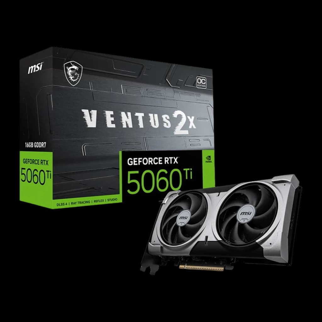 MSI GeForce RTX 5060 Ti Ventus 2X OC Plus 16GB negro gris, kit con caja: caja Ventus 2X OC 16GB GDDR7 y tarjeta