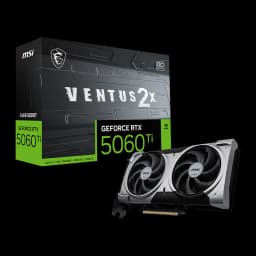 MSI GeForce RTX 5060 Ti Ventus 2X OC Plus 16GB negro gris, kit con caja: tarjeta en ángulo lateral derecho mostrando shroud