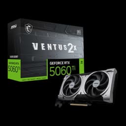 MSI GeForce RTX 5060 Ti Ventus 2X OC Plus 16GB negro gris, kit con caja: tarjeta en ángulo lateral izquierdo