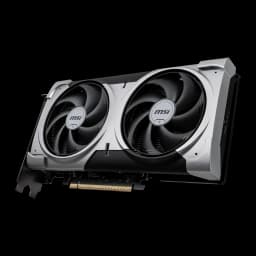 MSI GeForce RTX 5060 Ti Ventus 2X OC Plus 16GB negro gris, vista frontal superior: shroud plateado con dos ventiladores MSI