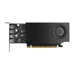 NVIDIA RTX A1000 8GB tarjeta gráfica negra, vista superior: ventilador radial, PCB con componentes y conector PCIe dorado