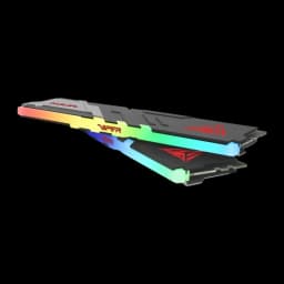 Patriot Viper RGB DDR5 32GB 6800 Dual-Kit preto, vista lateral: dois módulos paralelos com faixa RGB iluminada em toda