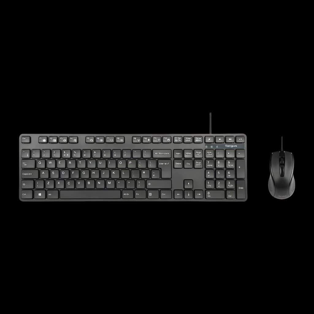 Targus AKM622ES QWERTY noir, vue de dessus: clavier complet avec pavé numérique et souris filaire