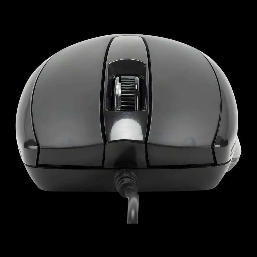 Targus AKM622ES Noir, souris vue de face: molette centrale et câble USB visibles