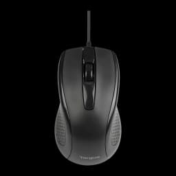 Targus AKM622ES noir, vue du dessus de la souris: boutons, molette et câble visibles avec zones texturées latérales