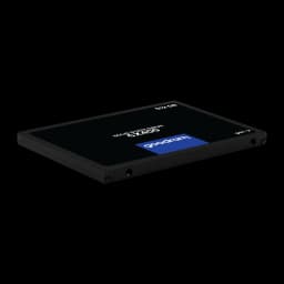 Goodram CX400 Gen.2 512GB SSD preto, vista em ângulo de cima: lateral lisa sem conector, face superior com etiqueta
